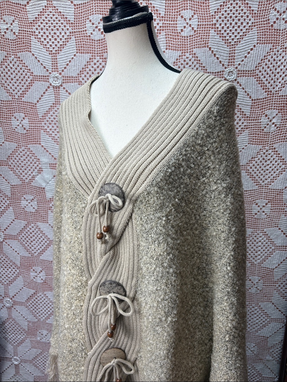Wool Blend Fringe Poncho - Picture 2 of 10
